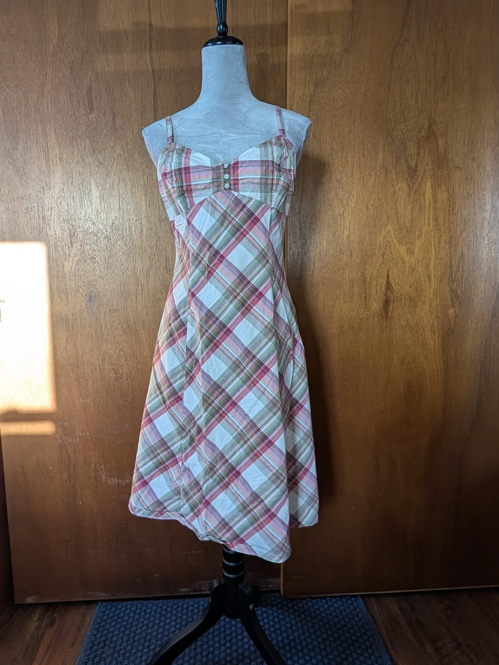 Plaid Spaghetti-Strap Dress in Pink and Green